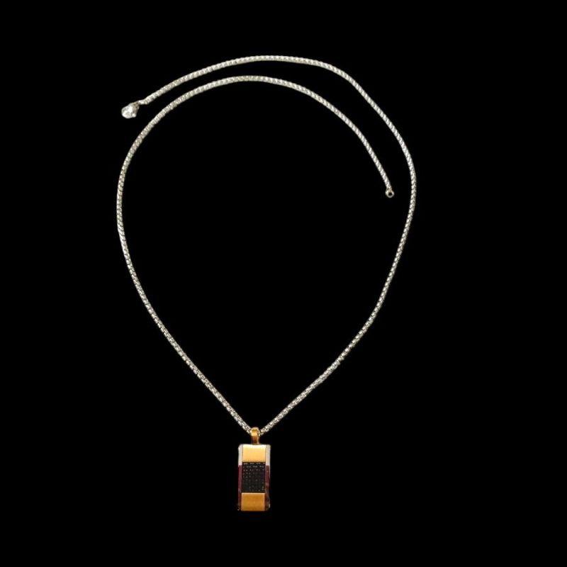 Corrente Masculina Cilindro Prata /Dourado Detalhe Preto