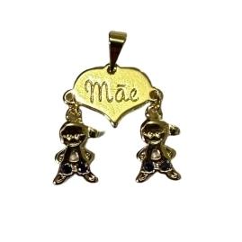 Pingente Coração Mãe 2 Meninos 2 Pedras