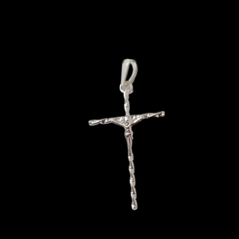 Pingente Prata Cruz Fina Torcida/Jesus