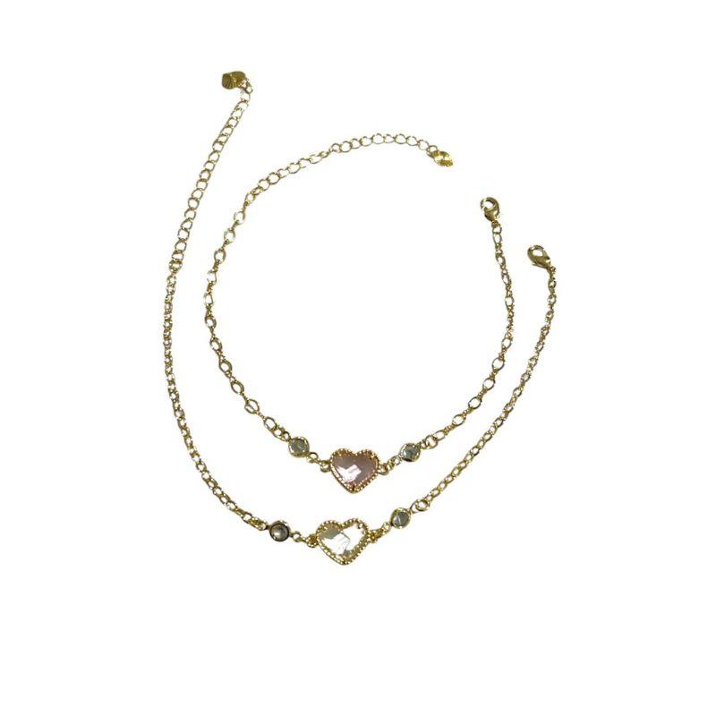 Pulseira 1 Coração c/ Zirconia /Cristal/Rosa