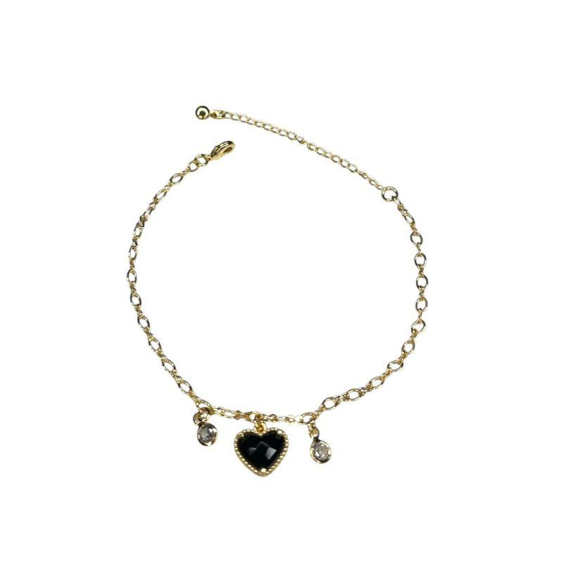 Pulseira 1 Coração c/ Zirconia /Preta