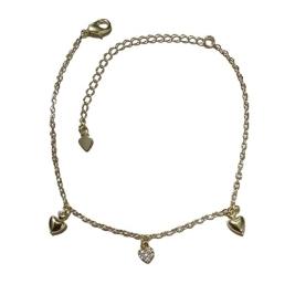 Pulseira 2 Corações Liso 1 no Centro Cravejado