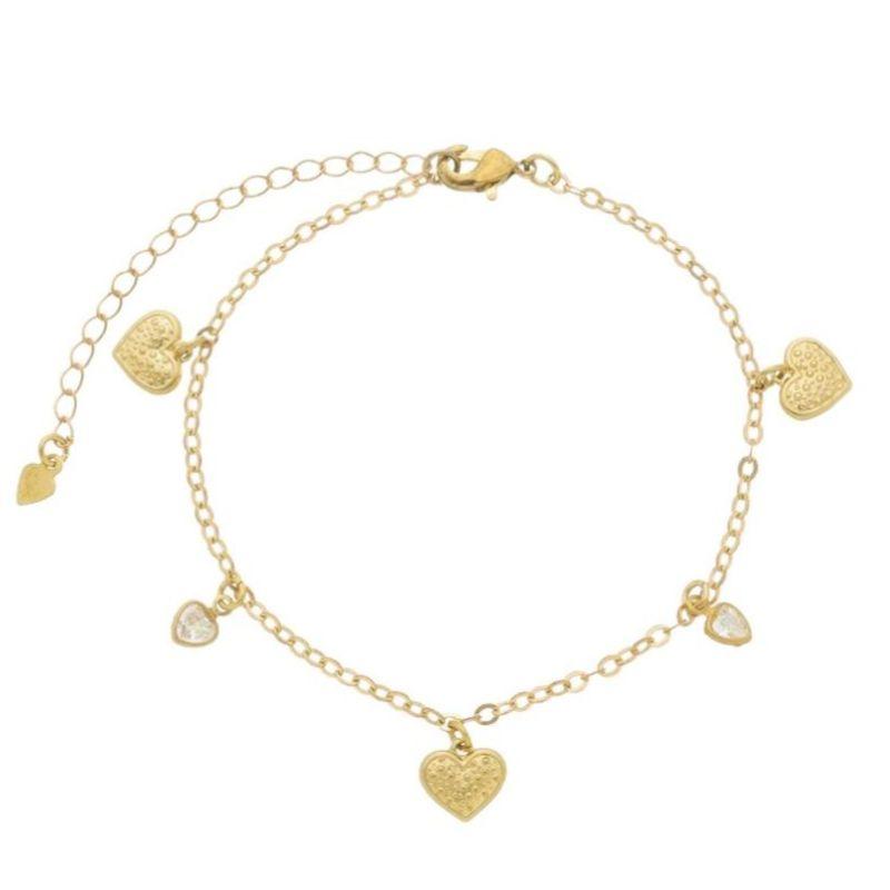 Pulseira 3 Coração Detalhado C/ 2 Coração Zirconia