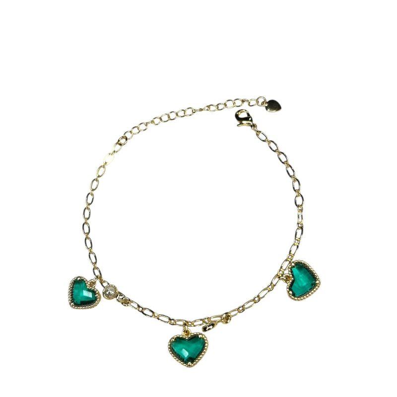 Pulseira 3 Corações c/ Zirconia /Verde