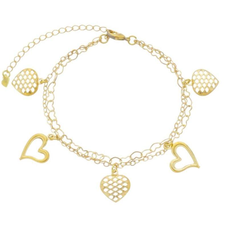 Pulseira 3 Corações Detalhado C/ 2 Corações Vazados