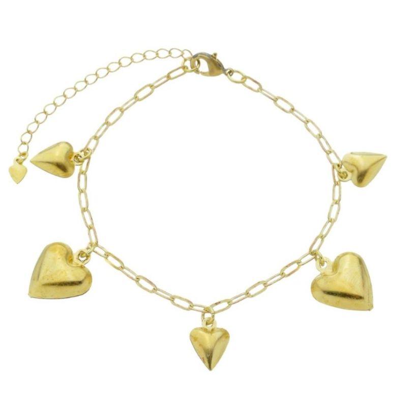 Pulseira 3 Corações Lisos M + 2 Corações Lisos G