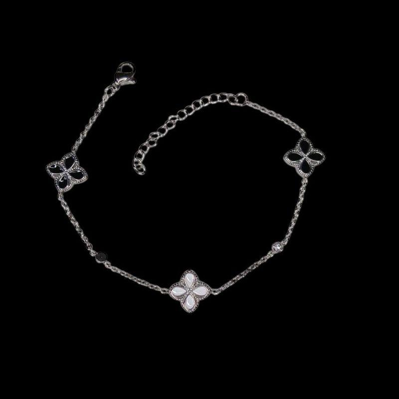 Pulseira 3 Trevo Preto/Branco C/Zirconia