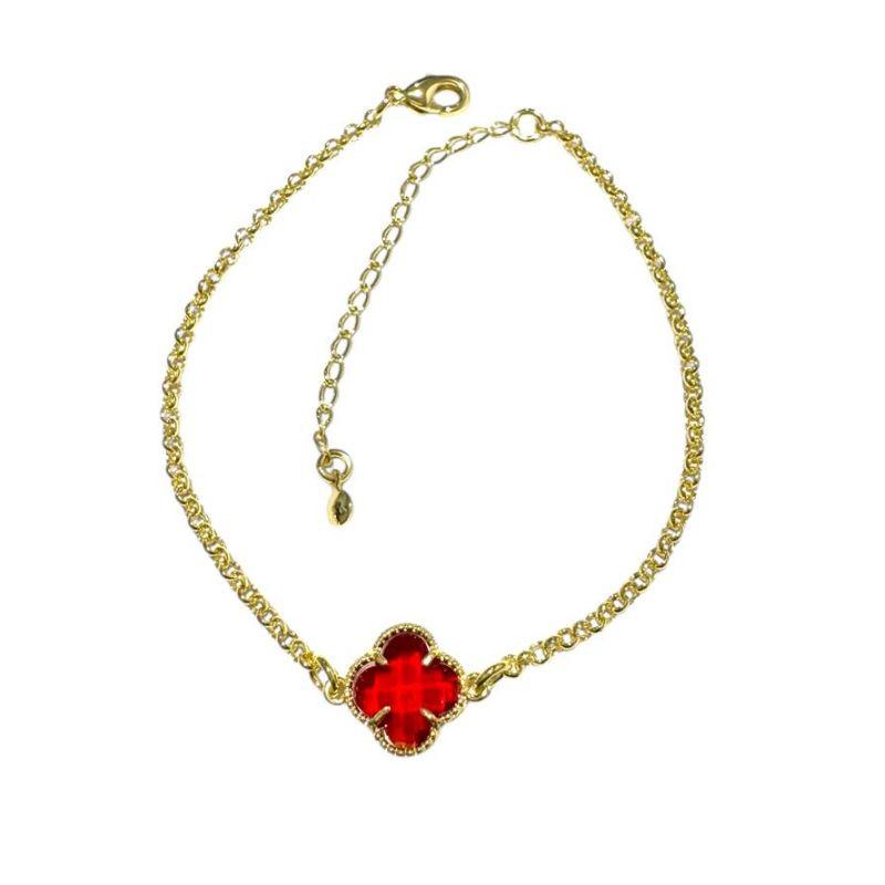 Pulseira Elo Portugues C/ 1 Trevo Vermelho