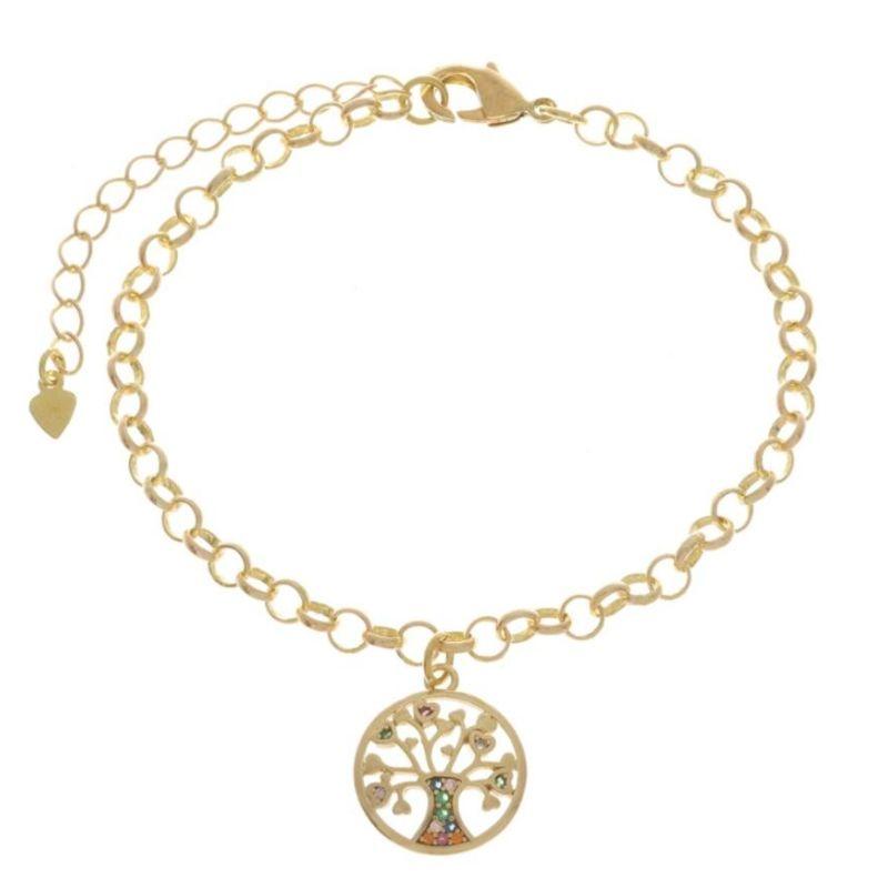 Pulseira Elo Portugues C/ Pingente Circulo C/ Arvore da Vida
