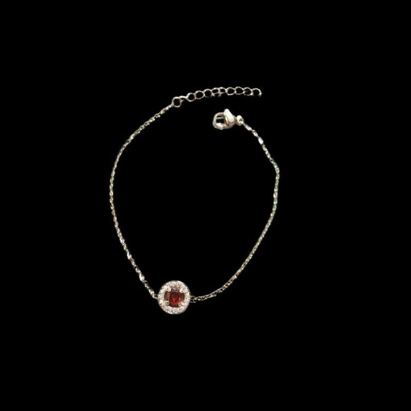 Pulseira Feminina Circulo C/ Zirconia Vermelha Detalhes Cravejado