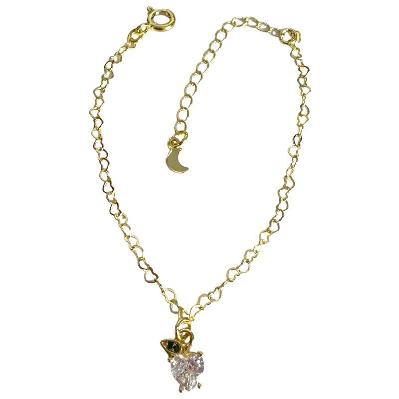 Pulseira Inafantil Malha de Coraçãozinho C/ Maçã Cristal