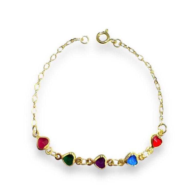 Pulseira Infantil 5 Corações Zirconia Multicor