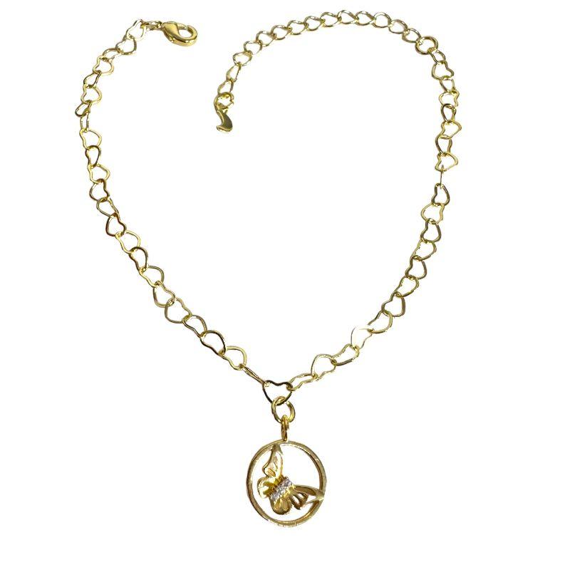 Pulseira Malha Coração C/Borboleta + 3 Zirconias
