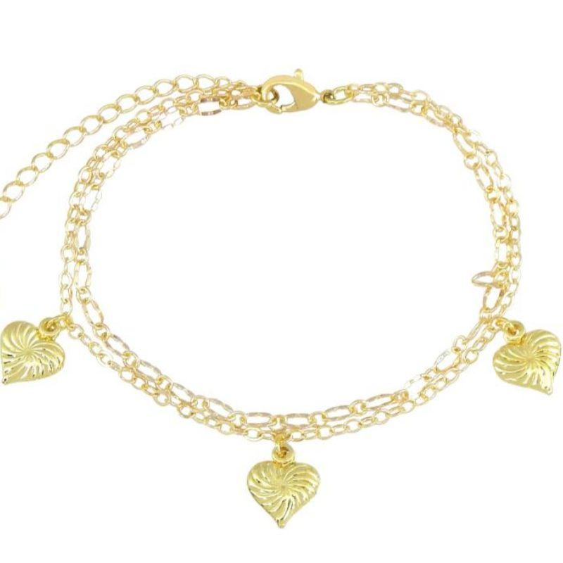 Pulseira Malha Dupla C/ Corações Detalhados