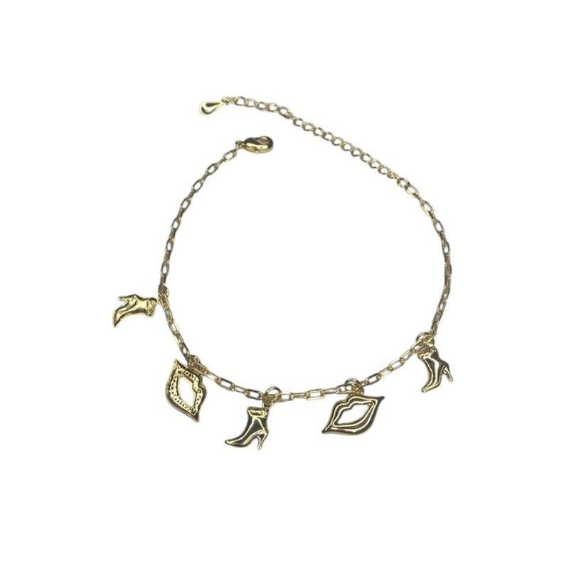 Pulseira Tijolinho C/ Pingente Bota,Boca