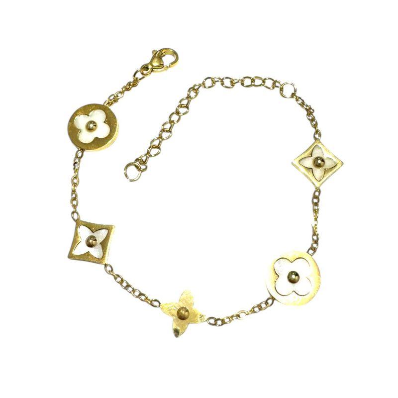 Pulseira Vinatage Circulos C/ Flor e Triangulo C/ Flor