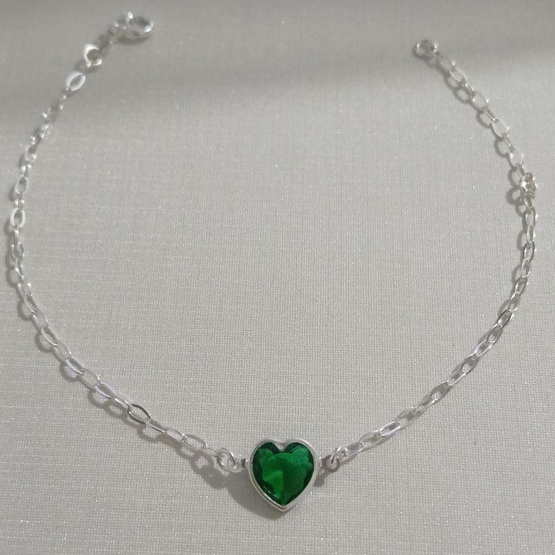 Pulseira Zirconia Coraçao Verde