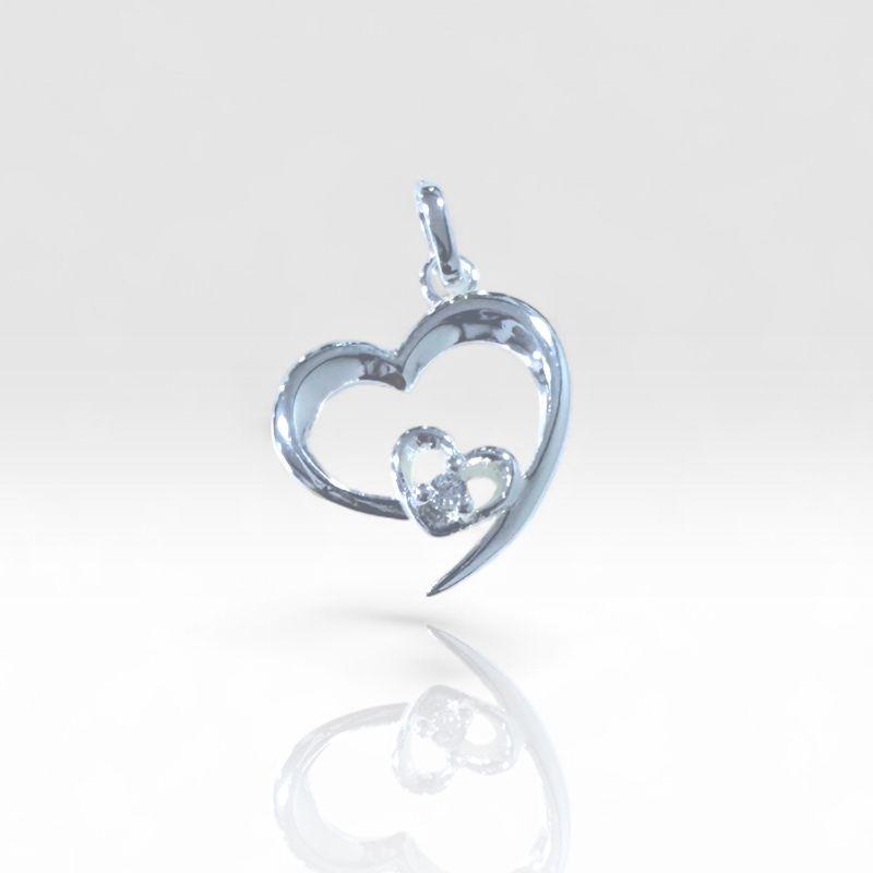 Pingente Coração Duplo C/Pedra Cravejada