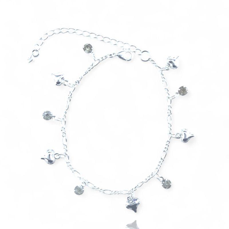 Pulseira Elo com Coração Liso com 5 Pedra Zircônia
