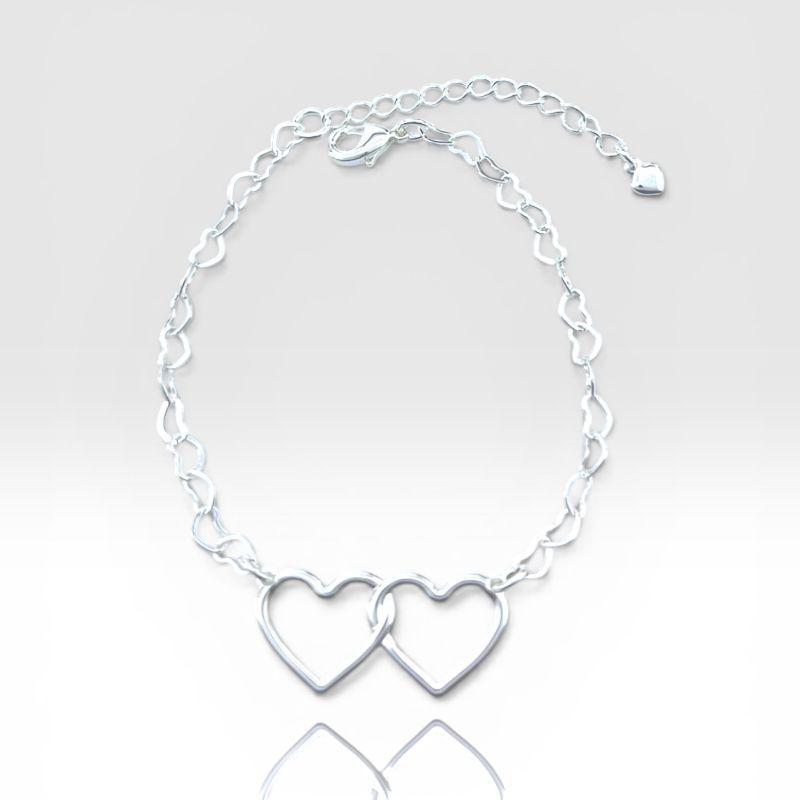 Pulseira Malha C/ 2 Coração Vazado no Centro