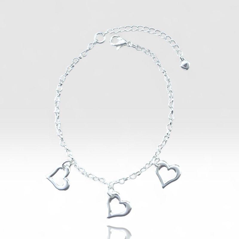 Pulseira Malha C/ 3 Corações Vazado
