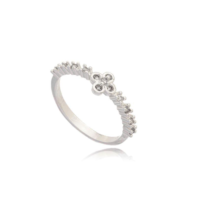 Anel Flor 4 Pétalas c/Aro Pontilhado