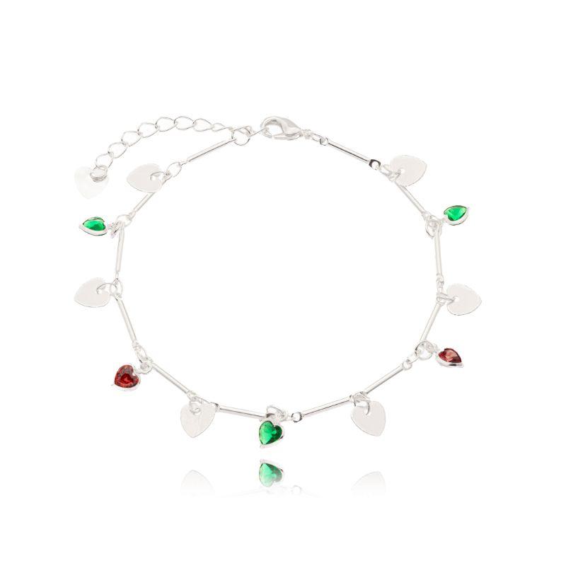 Pulseira Fio Coração Liso c/ Corações Multicores