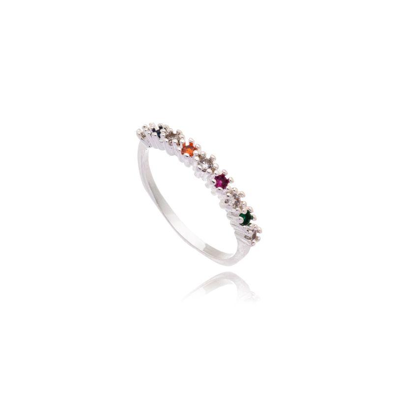 Anel Aparador 9 Pedras Zirconia Multicor