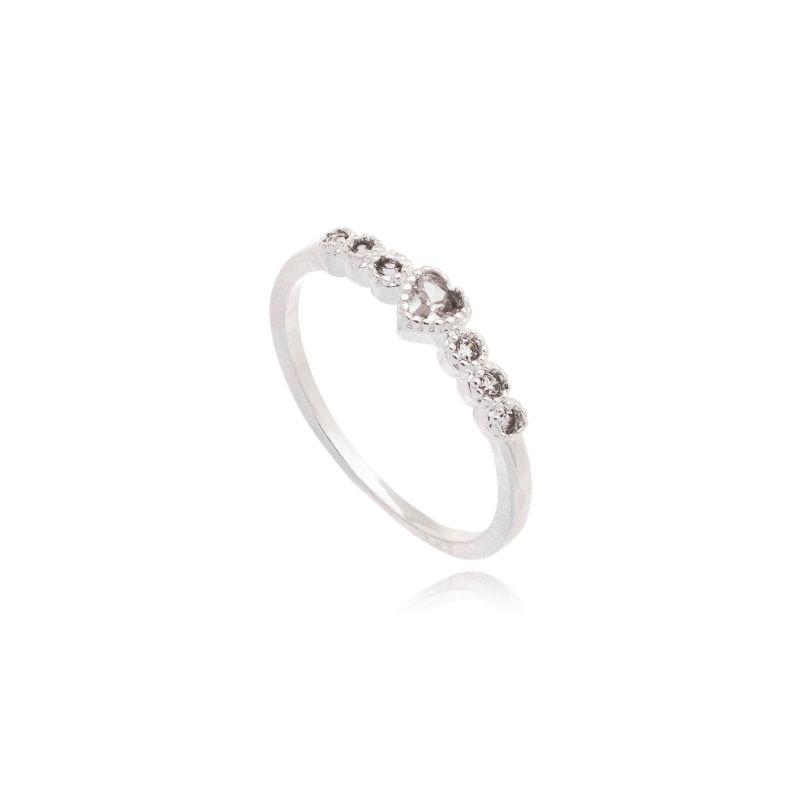 Anel Aparador c/Pontilhados Coração 6 Zirconia No Aro Cristal