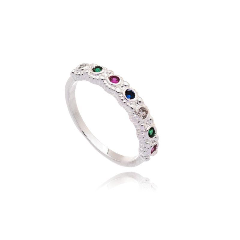 Anel Aparador Zirconias Multicor/Detalhado