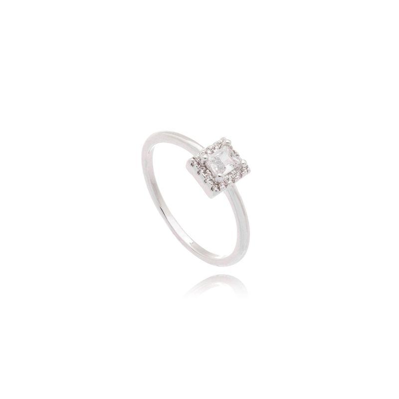 Anel Aro Liso C/ Pedra Zirconia Quadrada