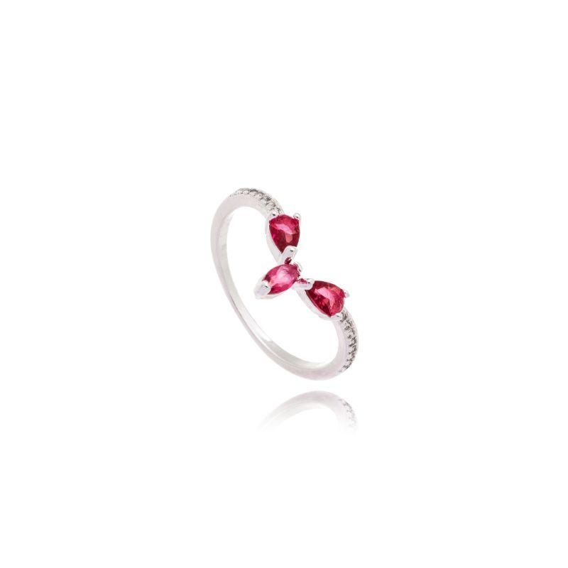 Anel Gota Estilo Coroa Aro Cravejado /Rosa