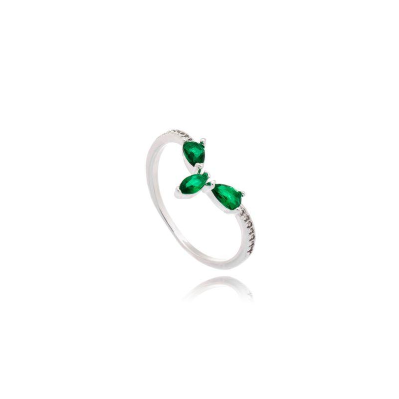 Anel Gota Estilo Coroa Aro Cravejado/Verde
