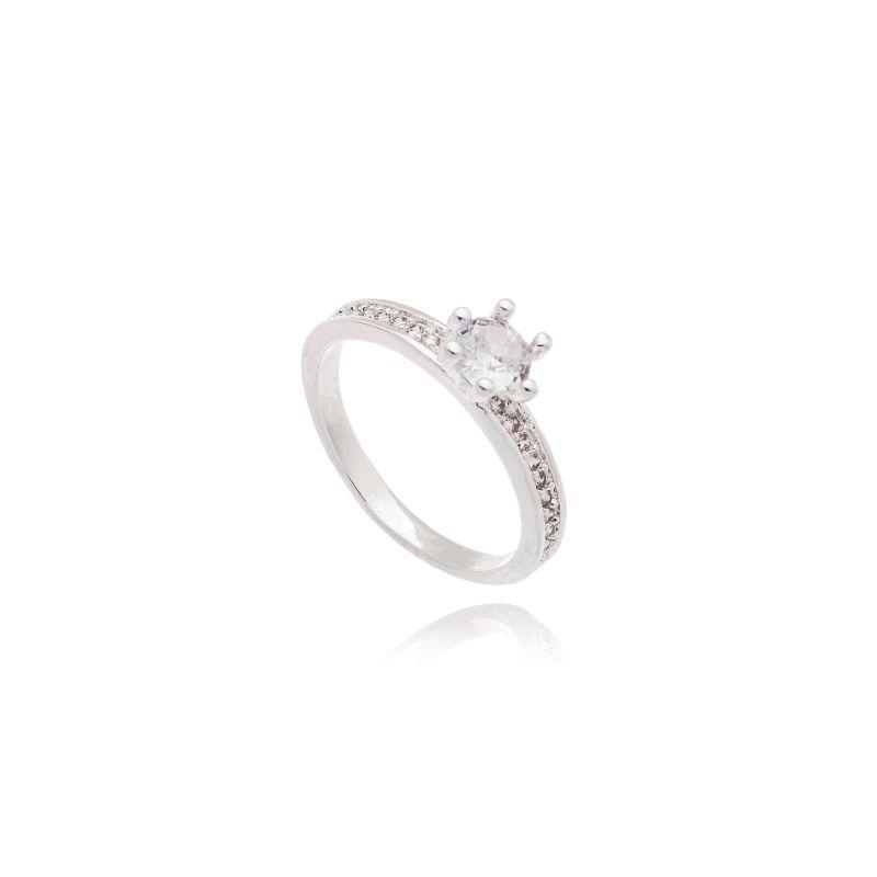 Anel Solitário De 6 Garras c/ Aro Diamantado