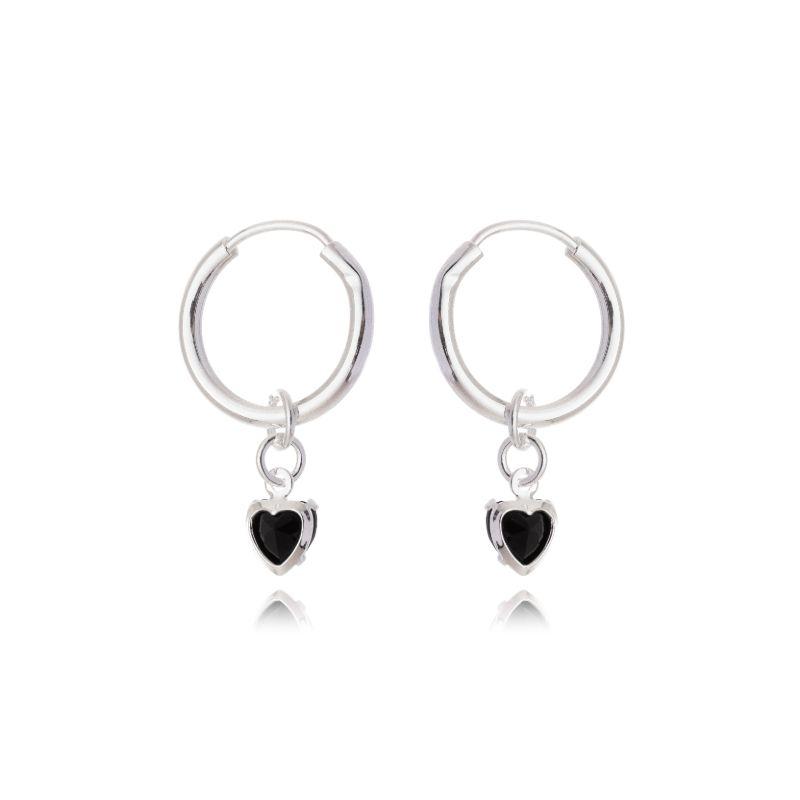 Argola PP C/ Pedra Zirconia Coração Verde/Vermelho/Preto e Cristal /Multicor