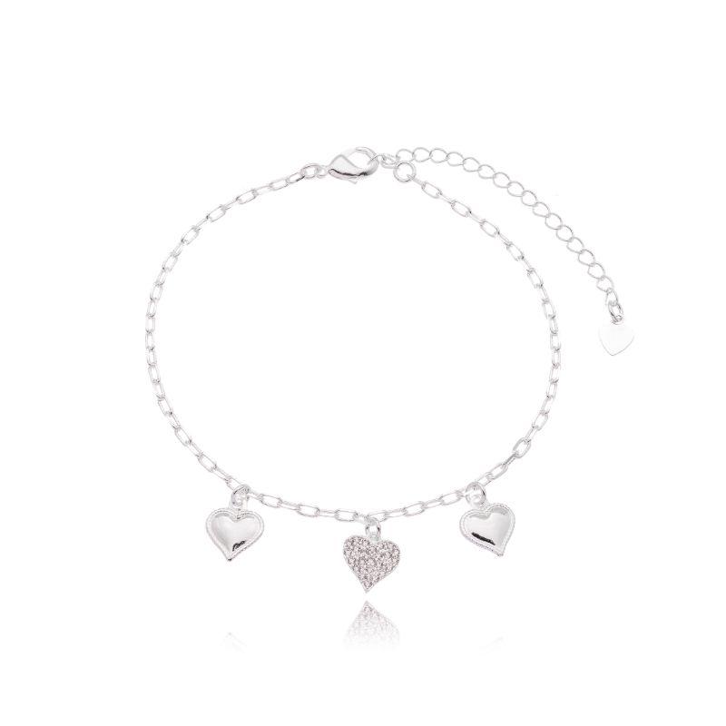 Pulseira Elo 2 Corações Liso /Coração Cravejado