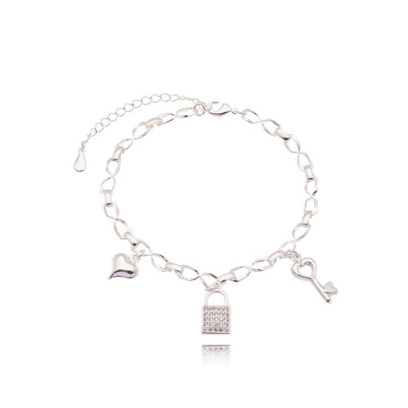 Pulseira Entrelaçada Chave/ Cadeado/Coração Pendurado