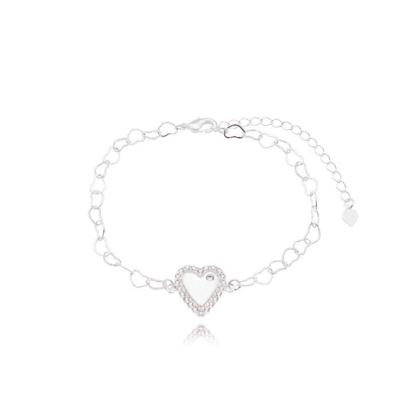 Pulseira Malha Coração Entrelaçado C/ Pingente Coração Zirconia