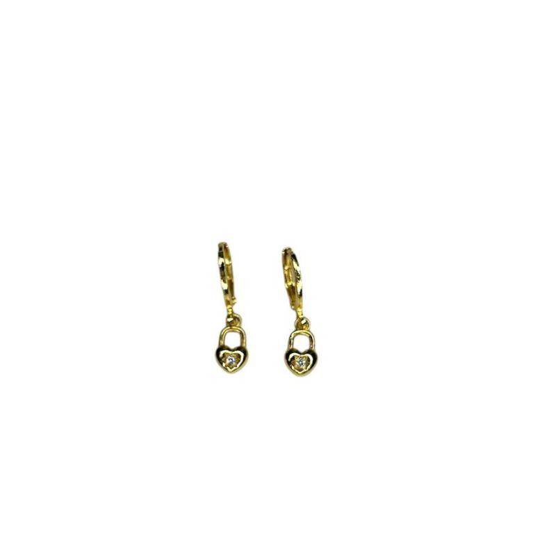 Brinco Click Cadeado Coração Com Zirconia