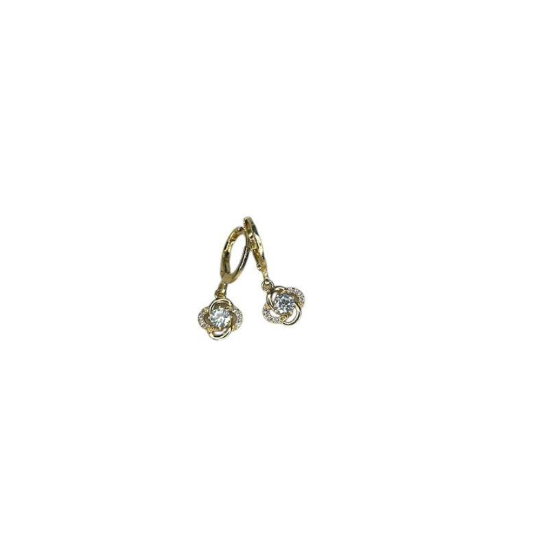 Brinco Click Flor Vazada Cravejada C/ 1 Zirconia No Meio
