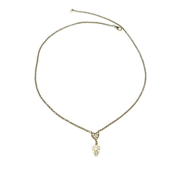 Corrente 1 Coração Cravejado 1 Menina C/ Zirconia