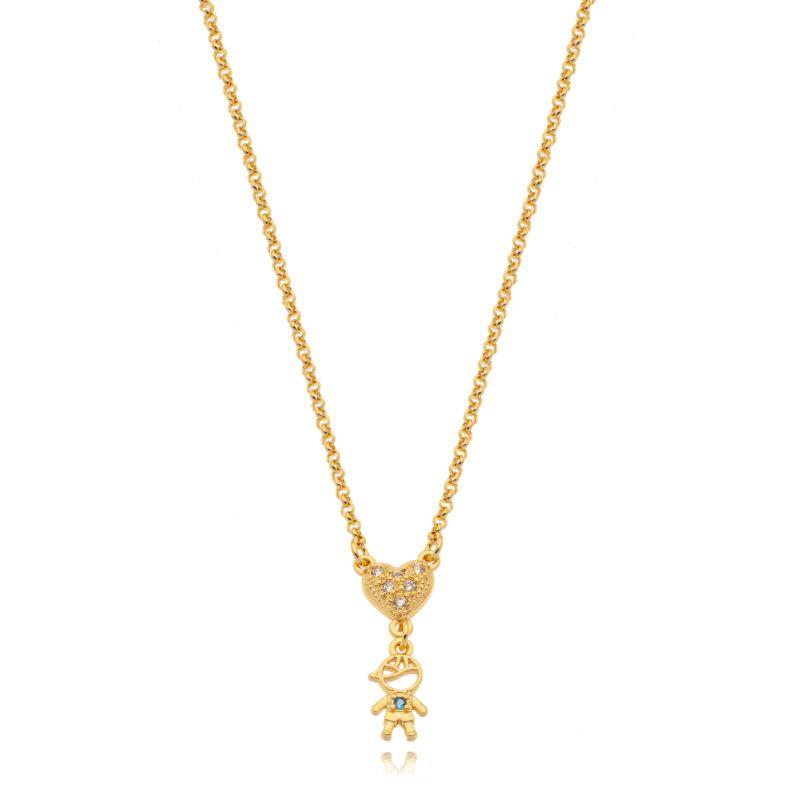 Corrente 1 Coração Cravejado 1 Menino C/ Zirconia