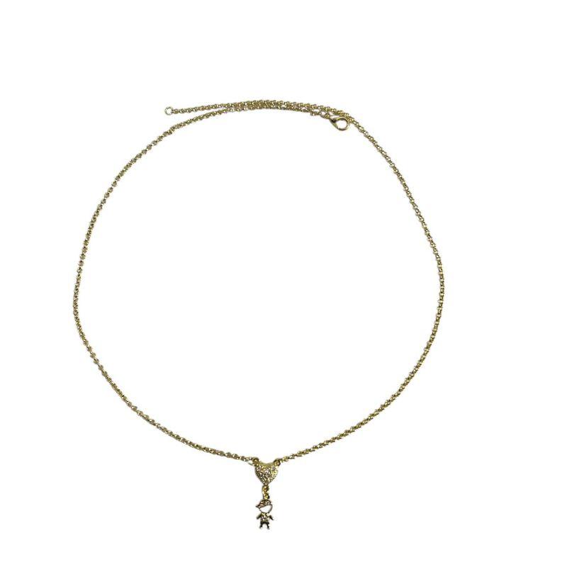 Corrente 1 Coração Cravejado 1 Menino C/ Zirconia
