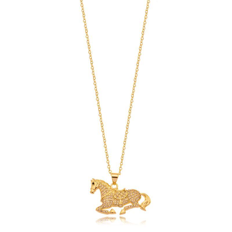 Corrente Elo c/ Pingente Cavalo Cravejado